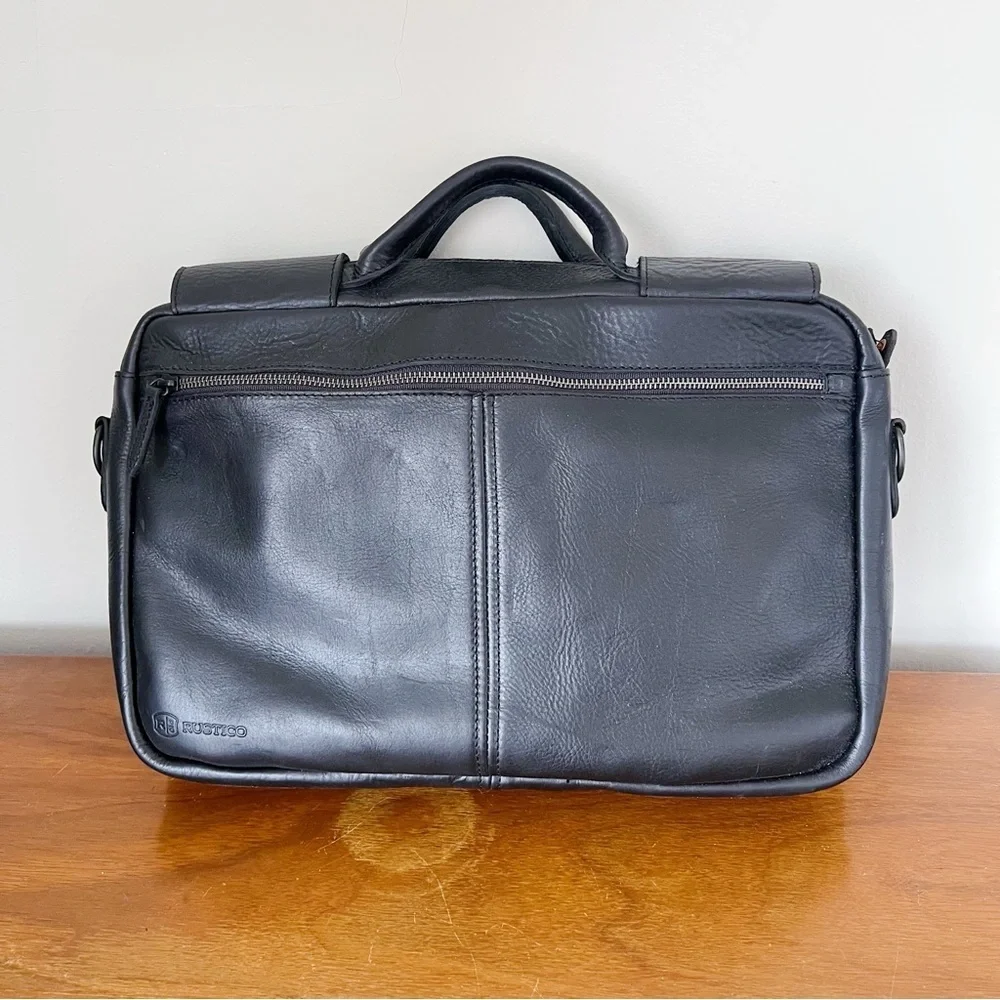 RUSTICO • Surveyor Messenger Bag black leather briefcase laptop shoulder black